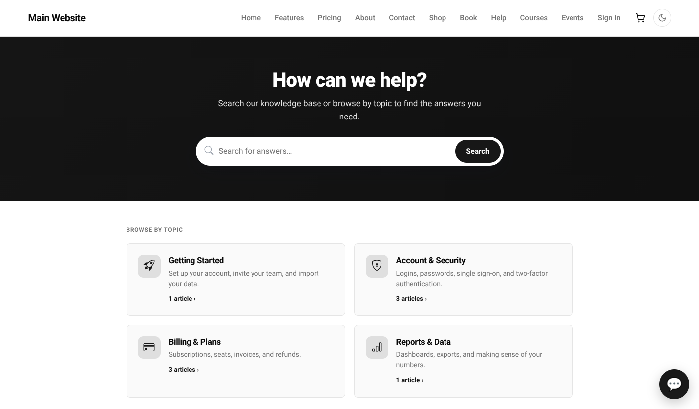Fullfinity Knowledge Base — help articles with categories and helpful votes